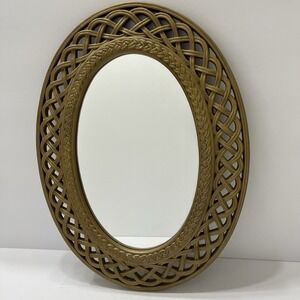 Vintage Homeco Mirror Faux Gold Braided Lattice Plastic Frame 16.5x12.5"